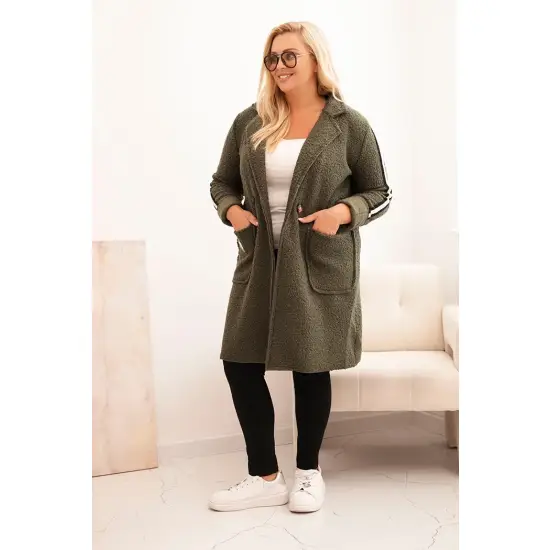 Płaszcz damski Plus Size ze sztucznego baranka z kieszeniami khaki-3