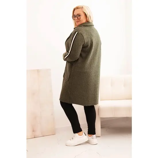 Płaszcz damski Plus Size ze sztucznego baranka z kieszeniami khaki-4