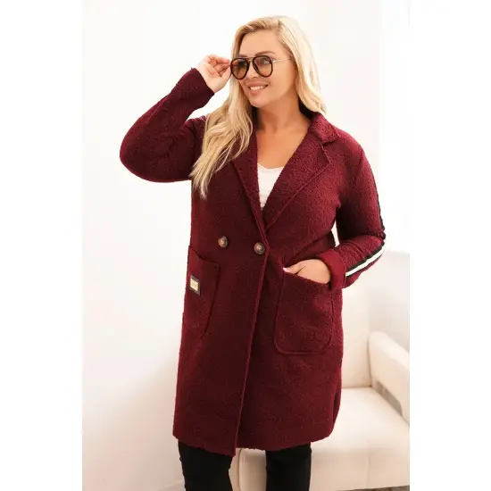 Płaszcz damski Plus Size ze sztucznego baranka z kieszeniami bordowy-1