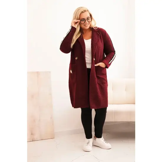 Płaszcz damski Plus Size ze sztucznego baranka z kieszeniami bordowy-2