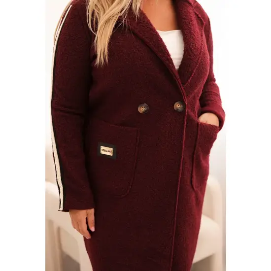 Płaszcz damski Plus Size ze sztucznego baranka z kieszeniami bordowy-3