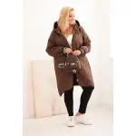 Kurtka damska Plus Size pikowana z kapturem i sportowymi mankietami czekoladowa-2