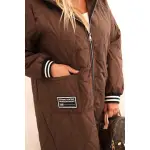 Kurtka damska Plus Size pikowana z kapturem i sportowymi mankietami czekoladowa-4