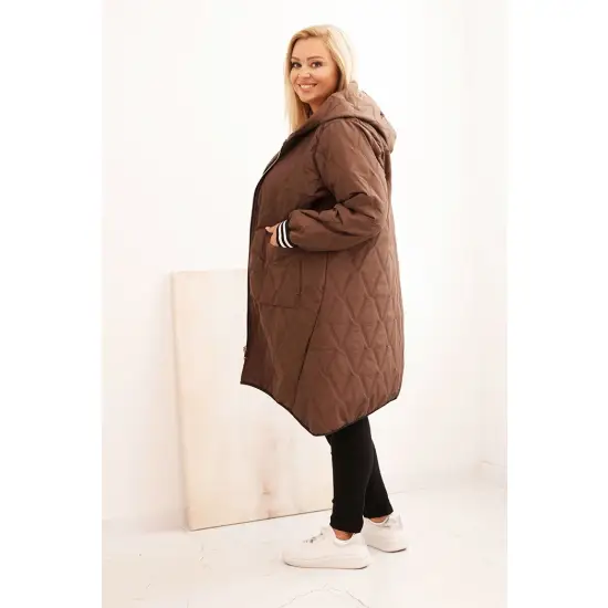 Kurtka damska Plus Size pikowana z kapturem i sportowymi mankietami czekoladowa-3