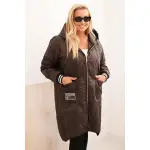 Kurtka damska Plus Size pikowana z kapturem i sportowymi mankietami brązowa-1