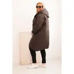 Kurtka damska Plus Size pikowana z kapturem i sportowymi mankietami brązowa-3