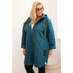 Kurtka damska Plus Size pikowana z kapturem i napisem HOPE morska-1