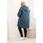 Kurtka damska Plus Size pikowana z kapturem i napisem HOPE morska-3