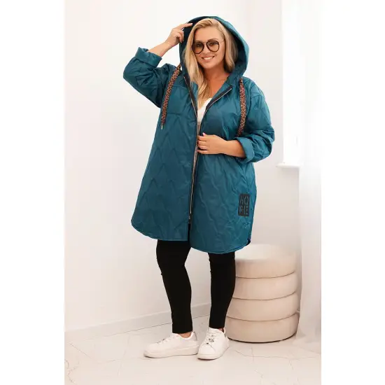 Kurtka damska Plus Size pikowana z kapturem i napisem HOPE morska-2
