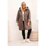 Kurtka damska Plus Size pikowana z kapturem i napisem HOPE cappucino-2