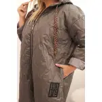 Kurtka damska Plus Size pikowana z kapturem i napisem HOPE cappucino-3