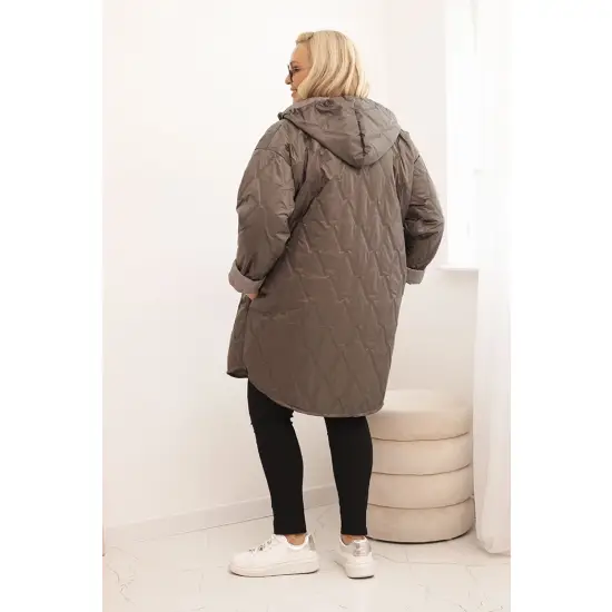 Kurtka damska Plus Size pikowana z kapturem i napisem HOPE cappucino-4