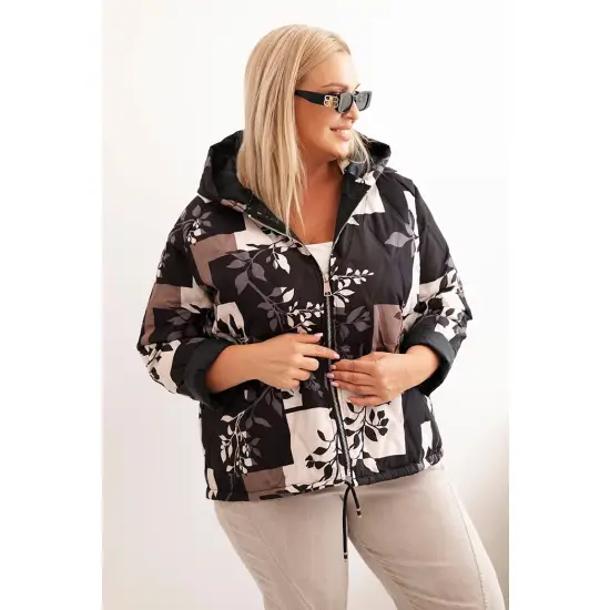 Kurtka damska Plus Size z kapturem i wydłużonym tyłem czarna-1