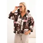 Kurtka damska Plus Size z kapturem i wydłużonym tyłem brązowa-1