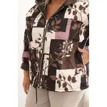Kurtka damska Plus Size z kapturem i wydłużonym tyłem brązowa-3