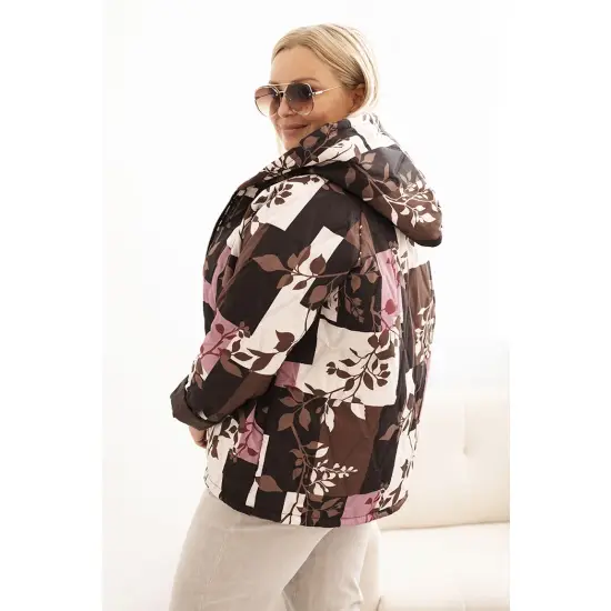 Kurtka damska Plus Size z kapturem i wydłużonym tyłem brązowa-2