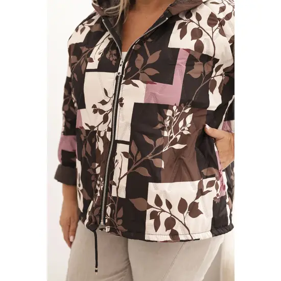 Kurtka damska Plus Size z kapturem i wydłużonym tyłem brązowa-3