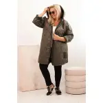 Kurtka damska Plus Size pikowana z kapturem i napisem HOPE khaki-2