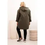 Kurtka damska Plus Size pikowana z kapturem i napisem HOPE khaki-3