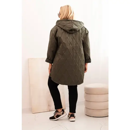 Kurtka damska Plus Size pikowana z kapturem i napisem HOPE khaki-3