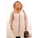 Kurtka damska Plus Size pikowana z kapturem i napisem HOPE ciemno beżowa-1