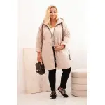 Kurtka damska Plus Size pikowana z kapturem i napisem HOPE ciemno beżowa-2