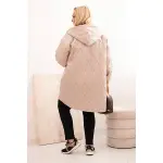 Kurtka damska Plus Size pikowana z kapturem i napisem HOPE ciemno beżowa-3