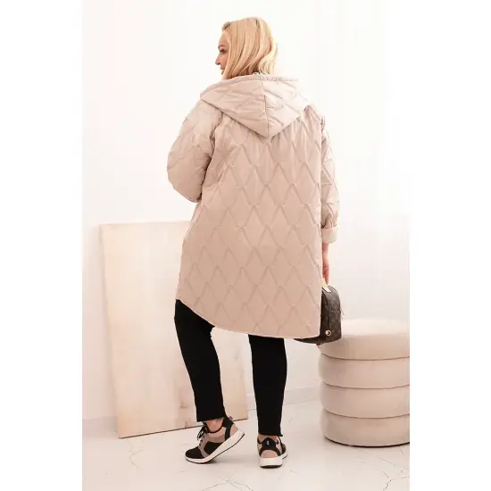 Kurtka damska Plus Size pikowana z kapturem i napisem HOPE ciemno beżowa-3