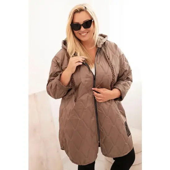 Kurtka damska Plus Size pikowana z kapturem i napisem HOPE fango-1