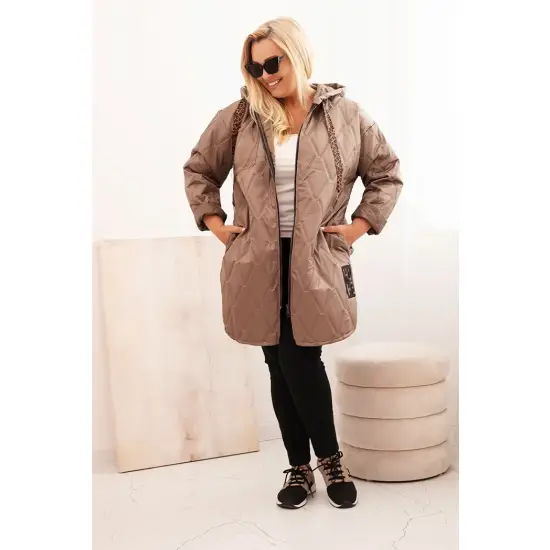 Kurtka damska Plus Size pikowana z kapturem i napisem HOPE fango-2