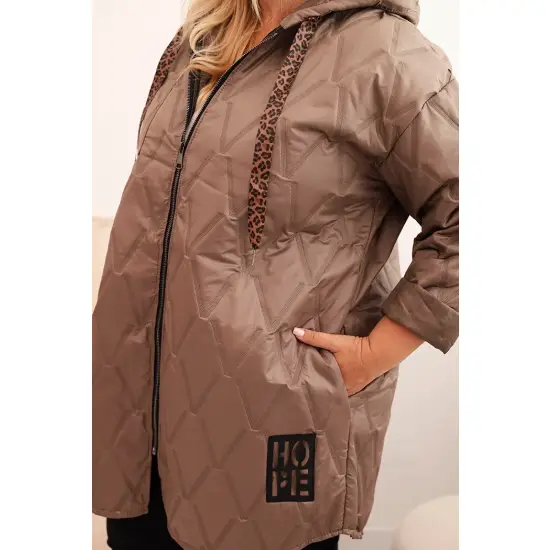 Kurtka damska Plus Size pikowana z kapturem i napisem HOPE fango-4