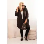 Kurtka damska Plus Size pikowana z kapturem i napisem HOPE brązowa-2