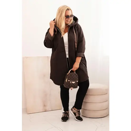 Kurtka damska Plus Size pikowana z kapturem i napisem HOPE brązowa-2